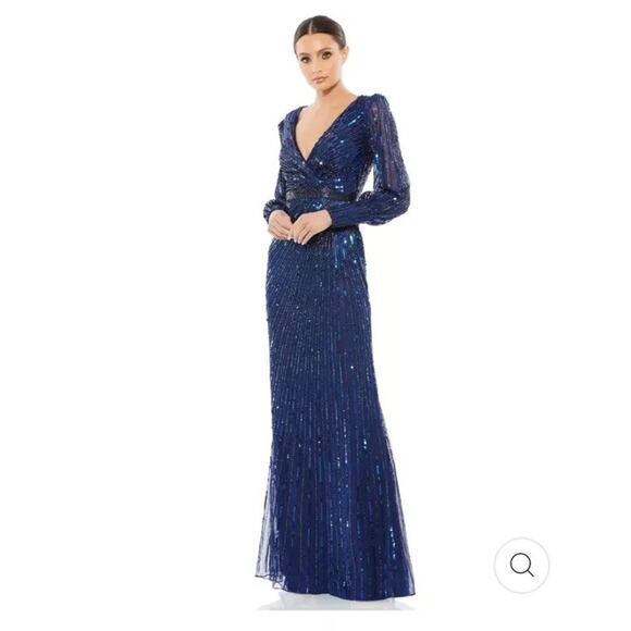 Mac Duggal Dresses & Skirts - MAC DUGGAL NWT $598 Midnight Blue Sequined Bishop Sleeve Gown Size 22